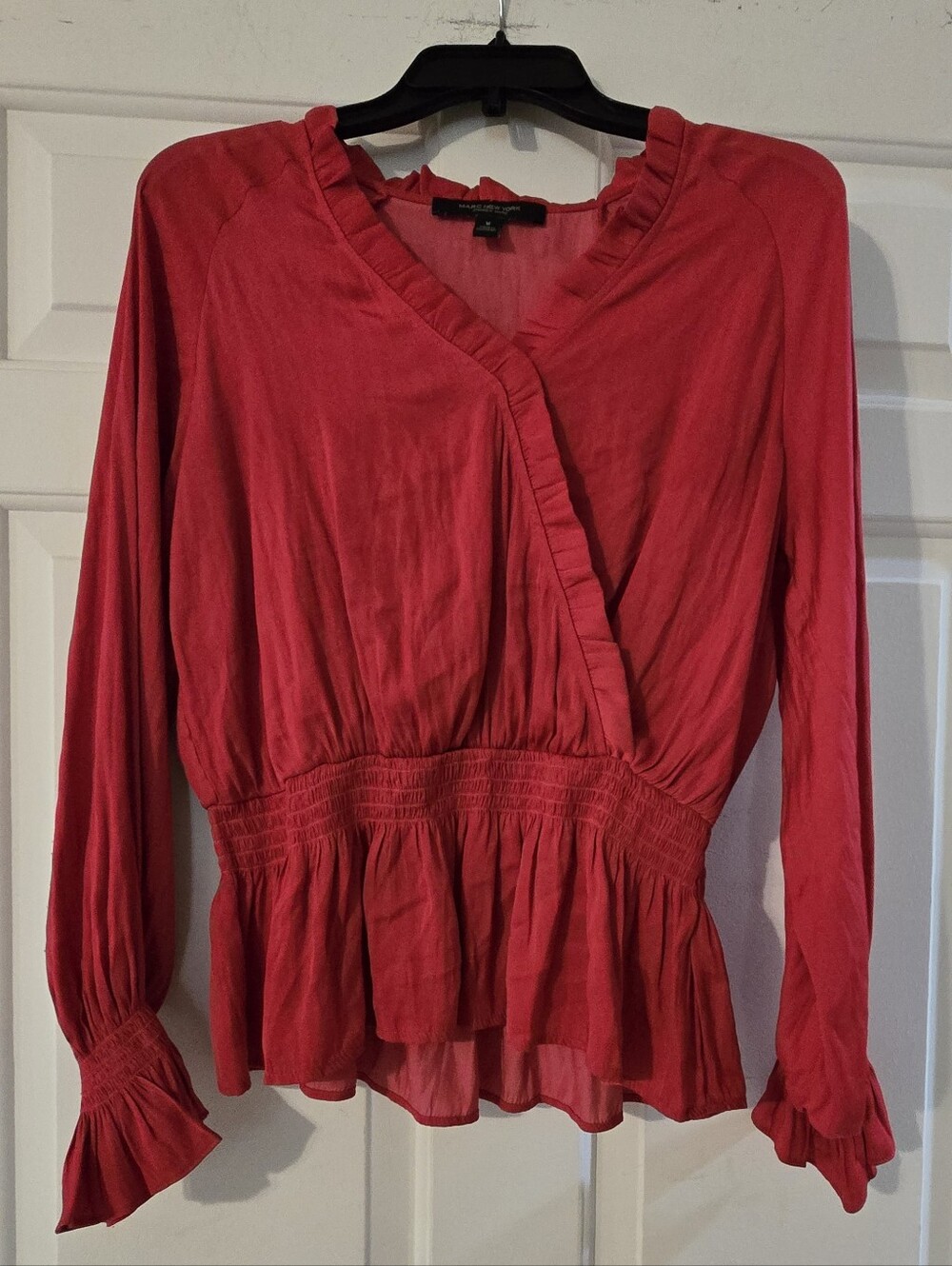 Marc New York Coral Ruffle Wrap Peplum Blouse